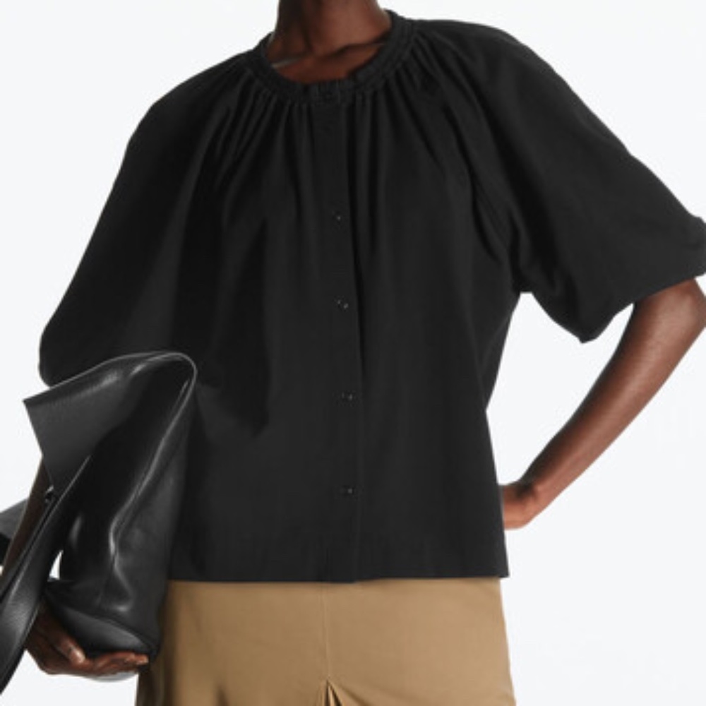 COS Contrast Volume-Sleeve Top | Size S | Black